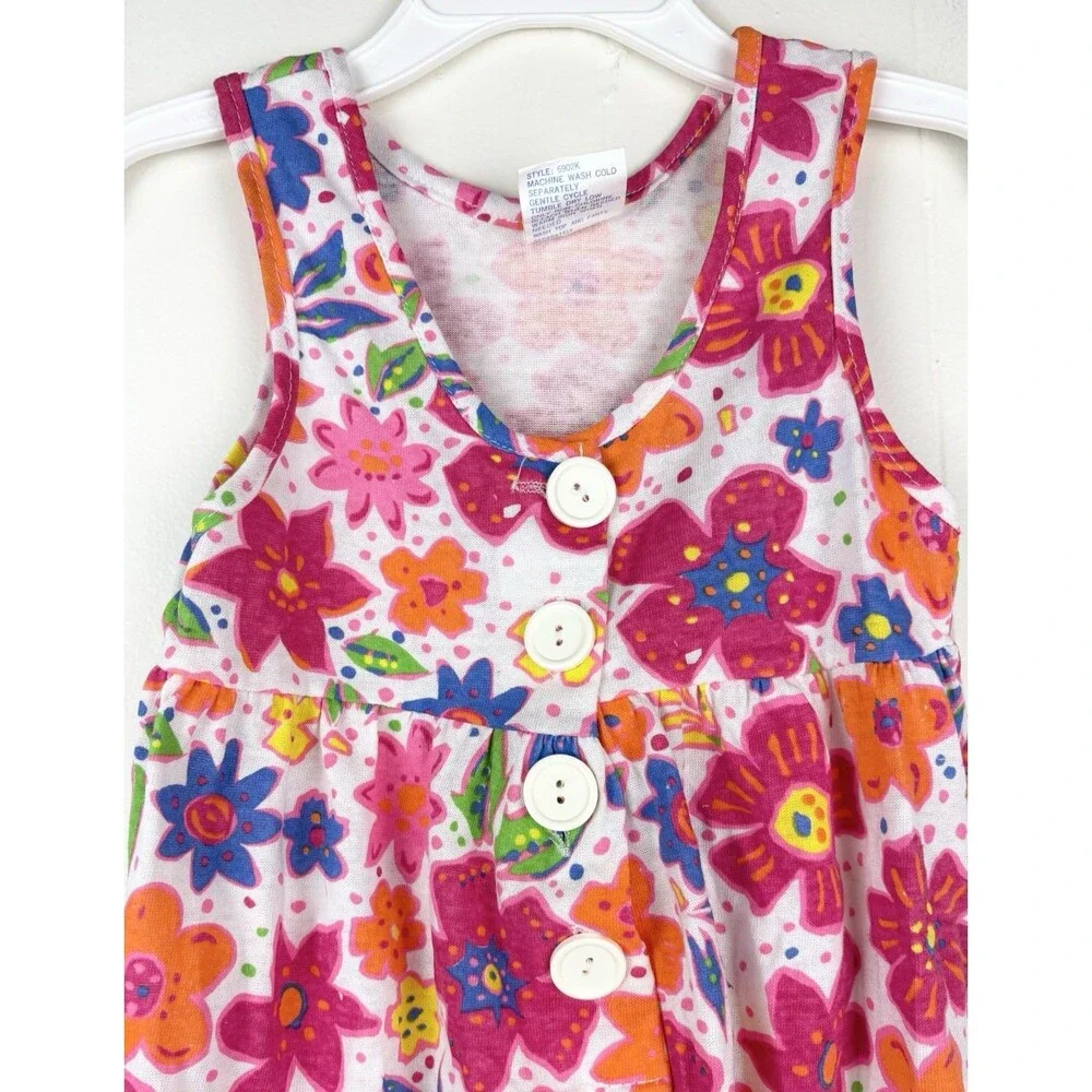 Vintage 12 Month Romper Girls 90s Colorful Floral Bright Summer